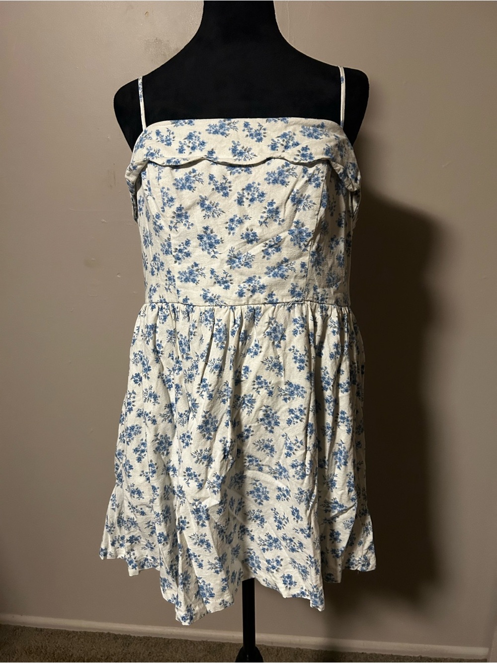 Trixxi Cream and Blue Floral Spaghetti-Strap Dress